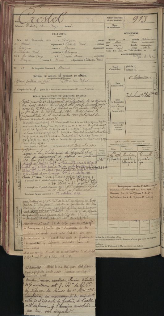 dossier militaire de Celestin Crestel